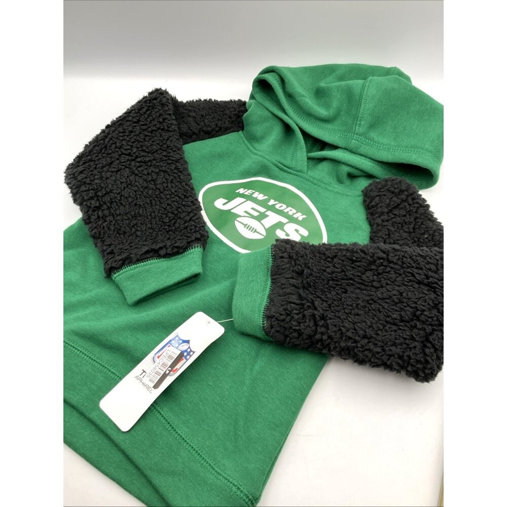 NFL 3T Toddler New York Jets Hooded Sweatshirt Sherpa Sleeve Hoodie - NEW